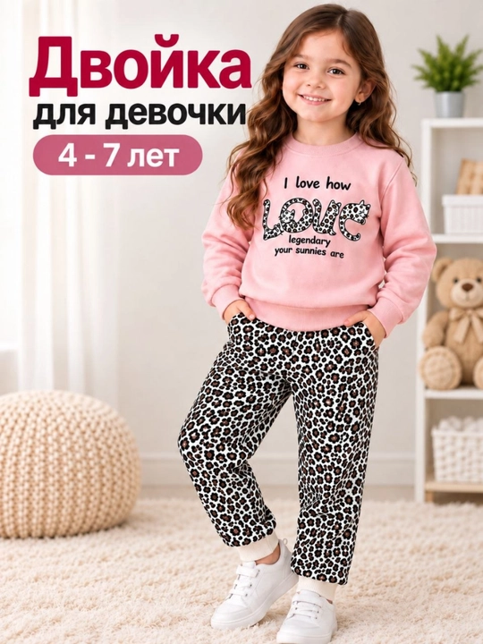 Двойка для девочек, спортивный костюм, пижама, удобная одежда для дома, хлопок, 4-7 лет