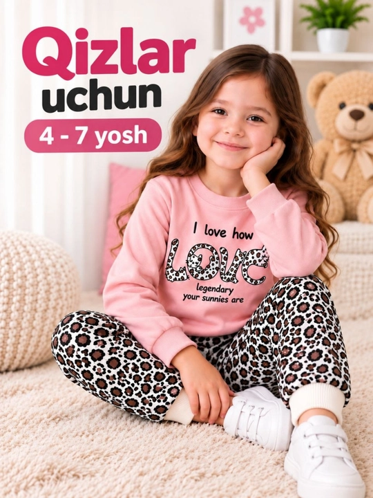 Qizlar uchun dvoyka, sport kostyumi, pijama, uy uchun qulay kiyim, paxta, 4–7 yosh - 