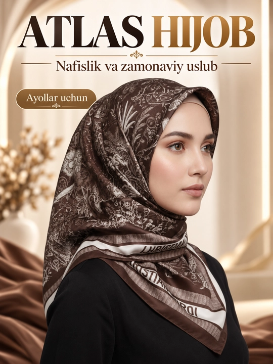 Ayollar uchun atlas hijob ro‘mol, naqshli sharf, zamonaviy ayollar ro‘moli