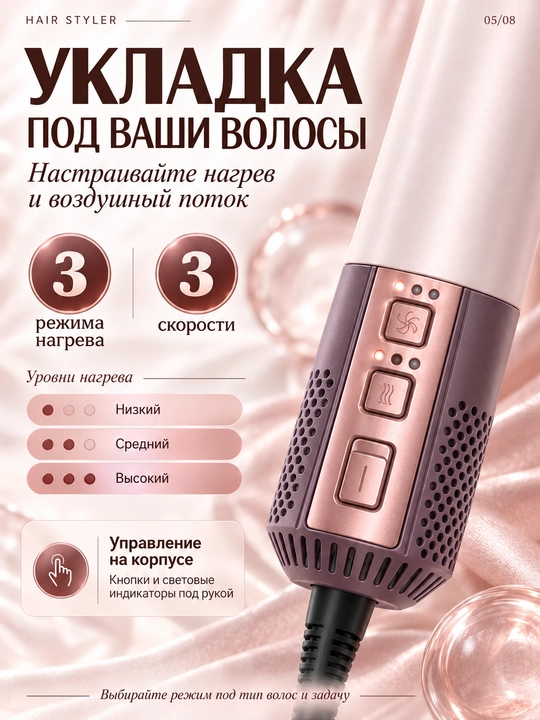 6 tasi 1 da fen-stayler, 1200 Vt, ionizatsiya, jingalaklash nasadkalari va saqlash qutisi
