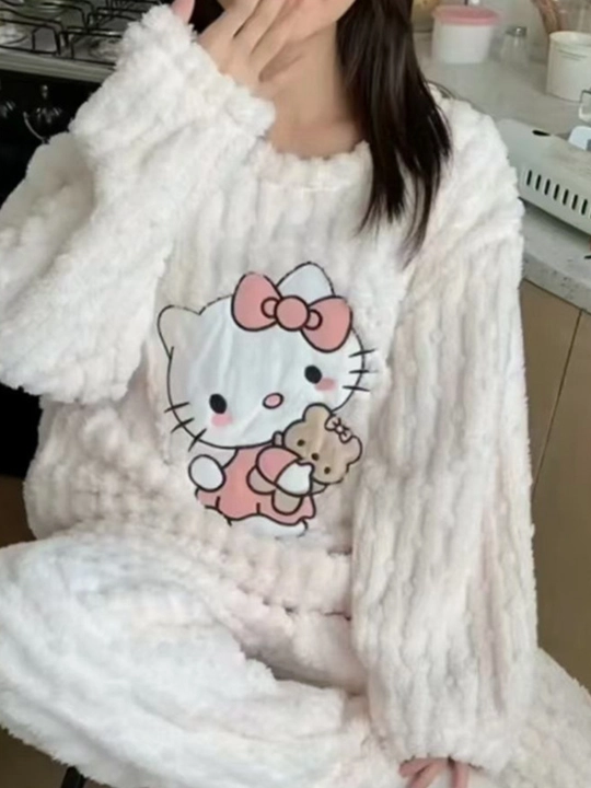 Пижама женская, пижама со штанами, мягкая плюшевая пижама, oversize S-XXL