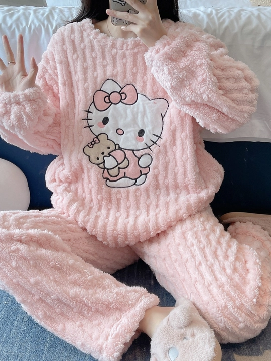 Пижама женская, пижама со штанами, мягкая плюшевая пижама, oversize S-XXL