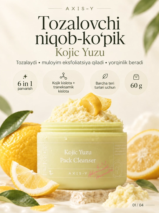 Sog‘lom teri uchun AXIS-Y yuz yuvish ko‘pigi Kojic Yuzu Pack - 