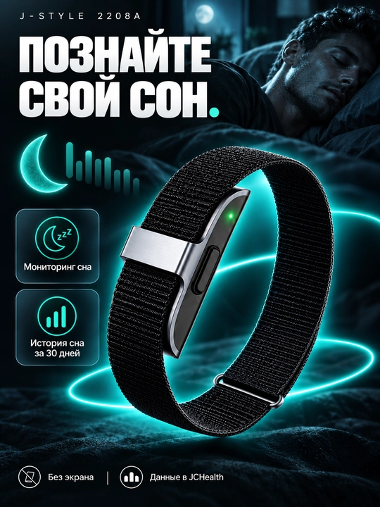 Фитнес-браслет J-Style 2208A: пульс, SpO2, HRV, сон, 18 спорт-режимов, IP68