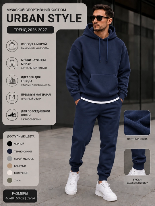 Erkaklar uchun Oversize sport kostyumi Old Money URBAN STYLE uniseks, kuz-qish-bahor uchun - 