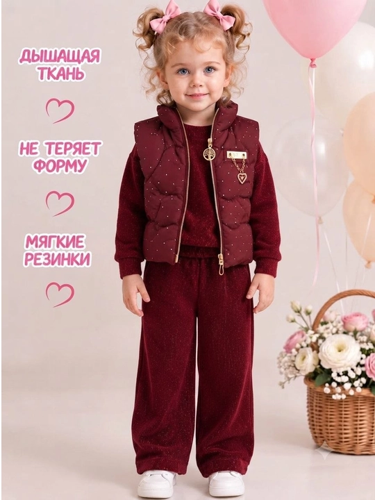 Красивый комплект одежды для девочки 1-3 лет – куртка, блузка и брюки