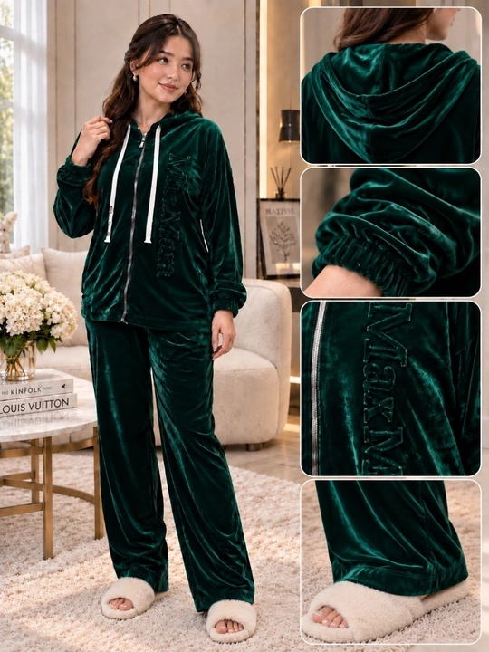 Ayollar villur kostyumi oversize 46-52 yumshoq villur hudili fermuarli 2 qismli kostyum