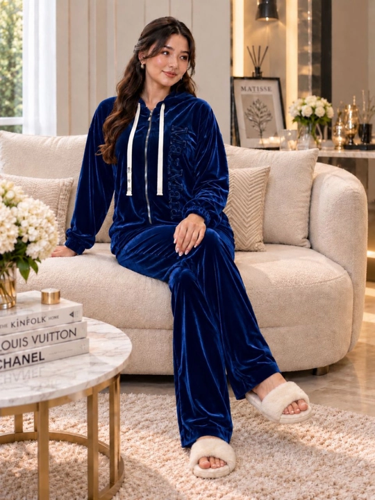 Ayollar villur kostyumi oversize 46-52 yumshoq villur hudili fermuarli 2 qismli kostyum