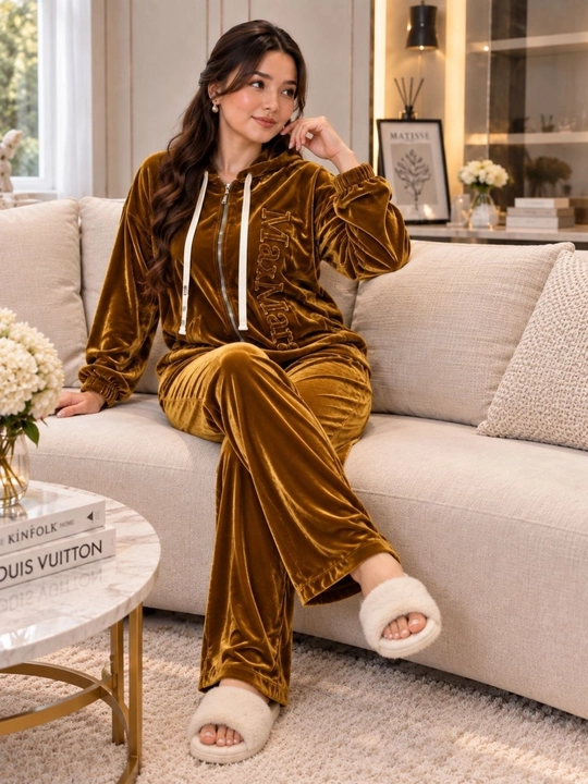 Ayollar villur kostyumi oversize 46-52 yumshoq villur hudili fermuarli 2 qismli kostyum