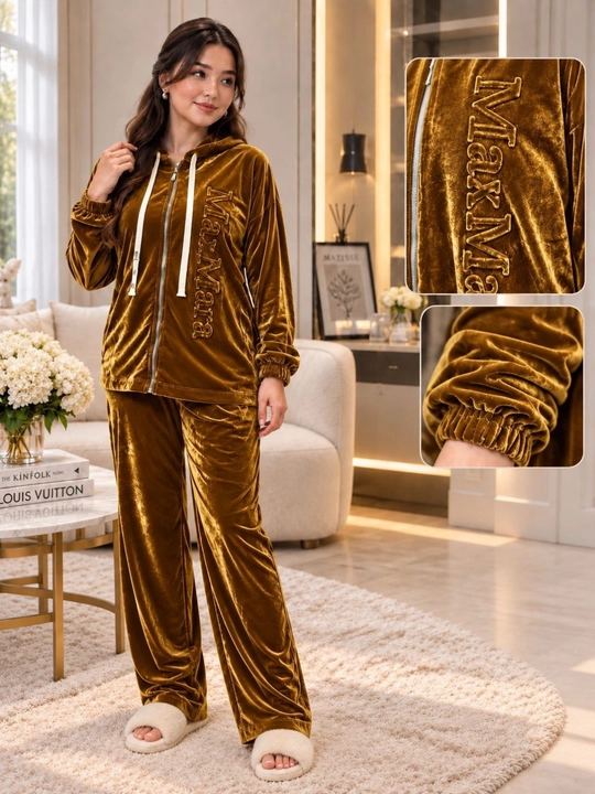 Ayollar villur kostyumi oversize 46-52 yumshoq villur hudili fermuarli 2 qismli kostyum