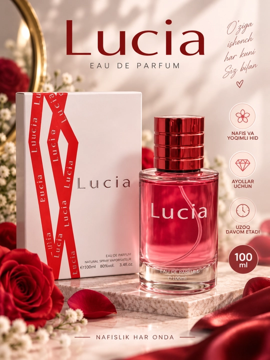 Lucia Женские духи 100 мл — Женский парфюм, Парфюмерная вода EDP, Нежный и приятный аромат - 