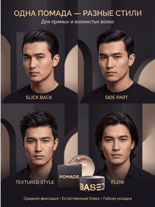 Мужская помада для волос BASED Pomade, средняя фиксация, естественный блеск, 85 г