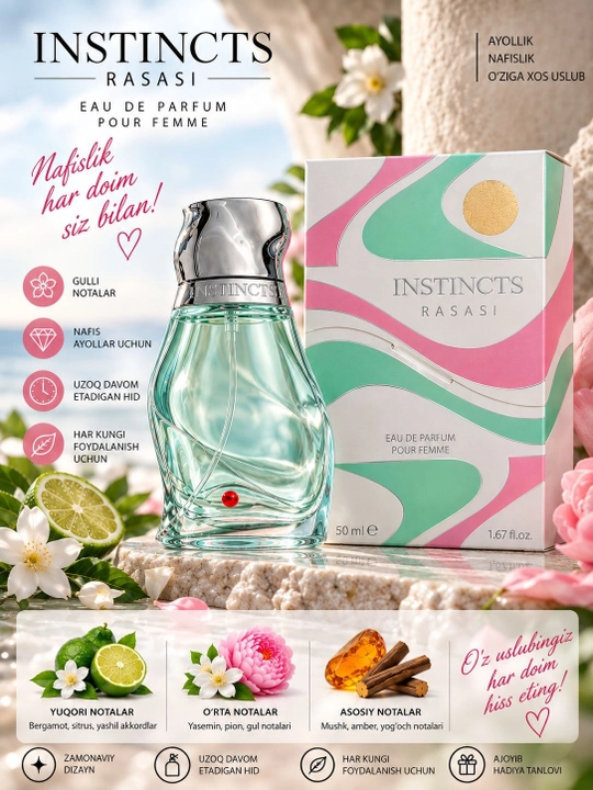 Rasasi Instincts ayollar uchun Eau de Parfum, 50 ml