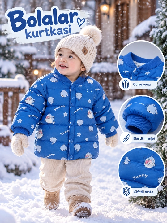 Bolalar qishki kurtkasi qizlar va o‘g‘il bolalar uchun issiq yengil kurtka - 