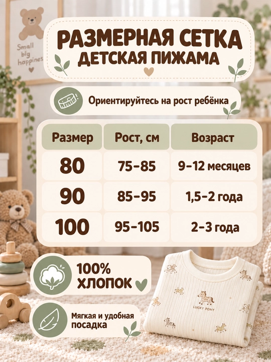 Детская пижама из хлопка, кофта и брюки, длинный рукав, размеры 80–100