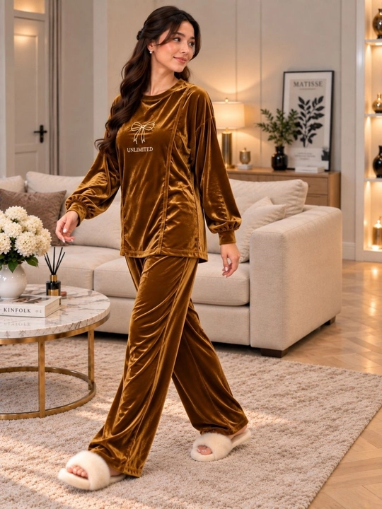 Ayollar uchun velur kostyum-dvoyka, yumshoq uy to‘plami, oversize 46–52
