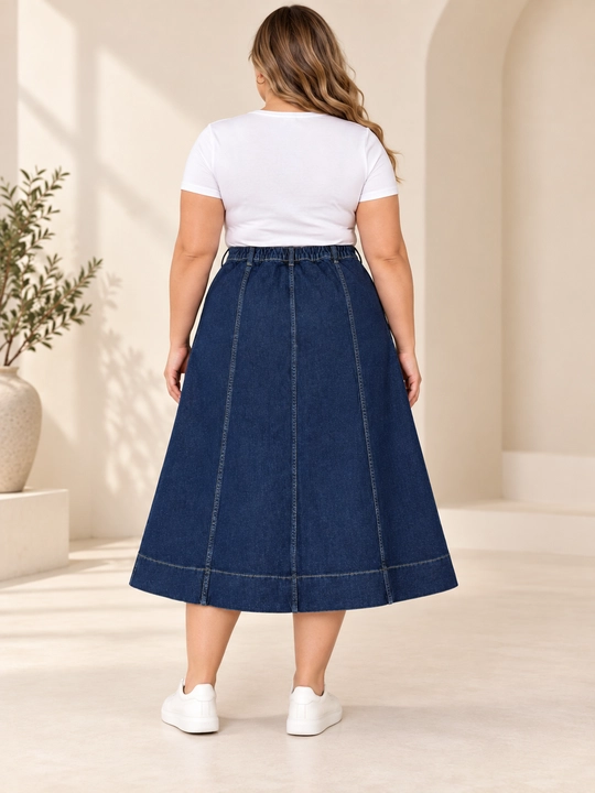Tugmali ayollar jinsi yubkasi, katta o‘lchamlar (plus size) 52-70, yoyilgan
