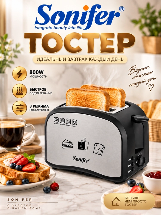 Elektr toster, nonni ikki tomonlama qovurish, Sonifer SF-6179