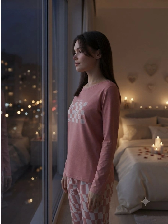 Ayollar uchun 2 qismli pijama, paxtali, futbolka va shimdan iborat, uy kiyimi, qulay