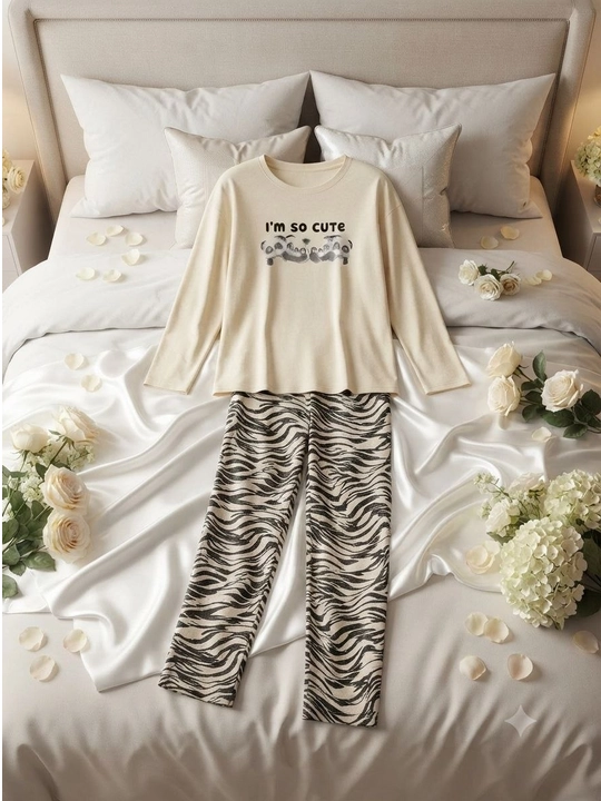 Ayollar uchun 2 qismli pijama, paxtali, futbolka va shimdan iborat, uy kiyimi, qulay