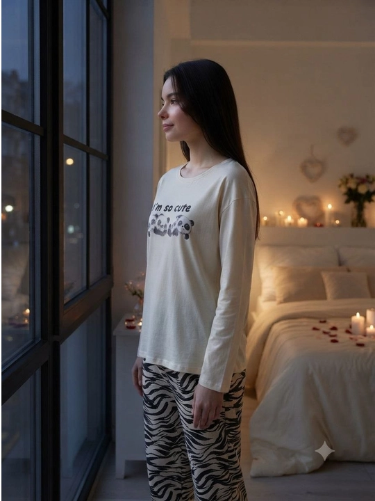 Ayollar uchun 2 qismli pijama, paxtali, futbolka va shimdan iborat, uy kiyimi, qulay
