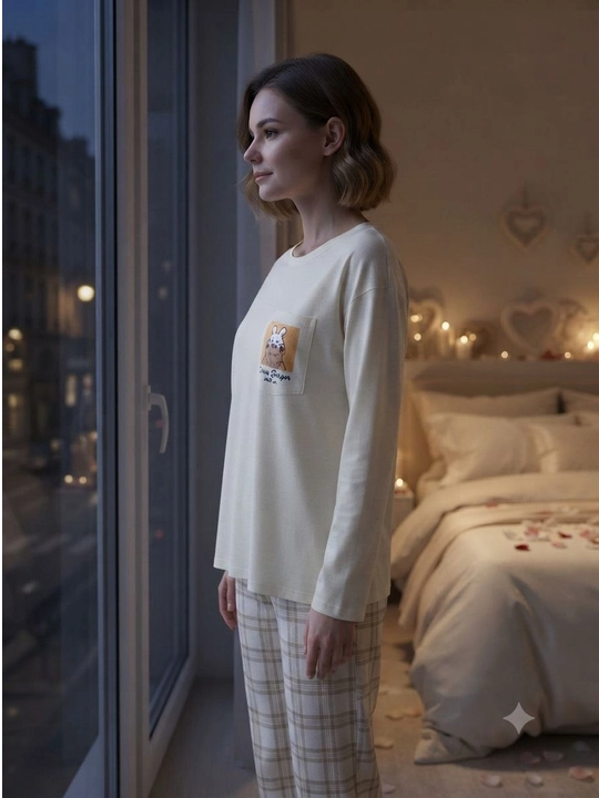 Ayollar uchun 2 qismli pijama, paxtali, futbolka va shimdan iborat, uy kiyimi, qulay