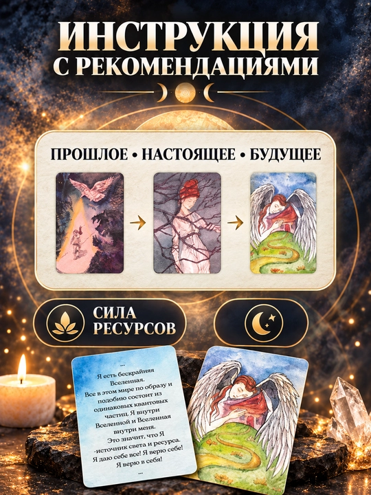 Tarot kartalari to‘plami, fol ochish, bashorat uchun, 78 arkan, ruscha qo‘llanma