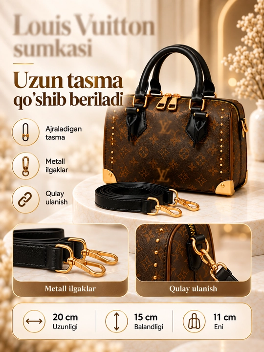 Ayollar uchun klassik qo‘l sumkasi, 20×15×11 sm