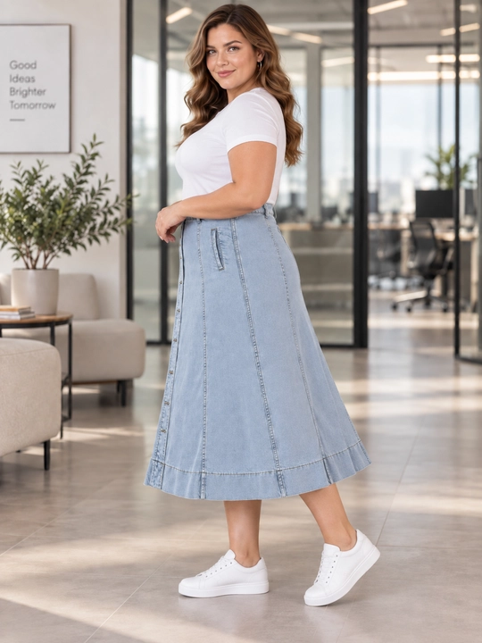 Tugmali ayollar jinsi yubkasi, katta o‘lchamlar (plus size) 52-70, yoyilgan