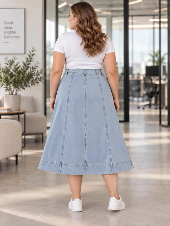 Tugmali ayollar jinsi yubkasi, katta o‘lchamlar (plus size) 52-70, yoyilgan
