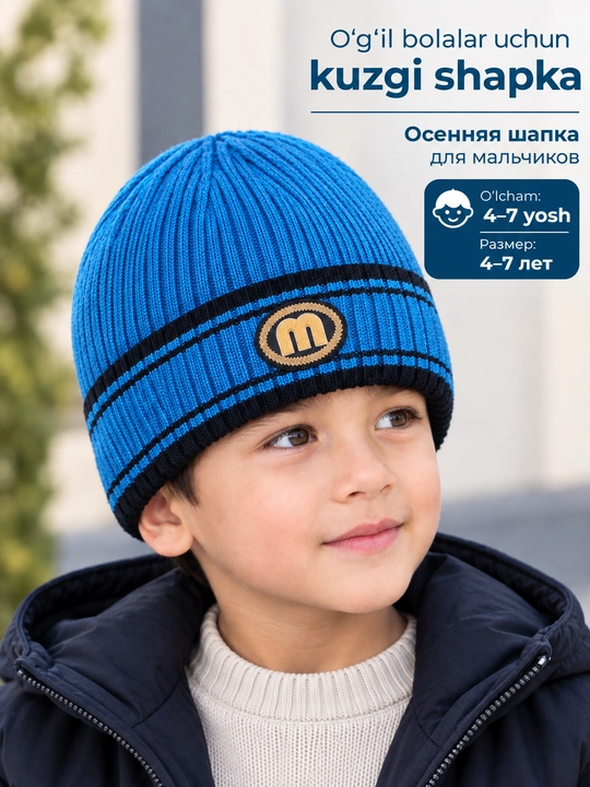 Осенняя шапка для мальчика, детская вязаная шапка, головной убор, 4–7 лет - 