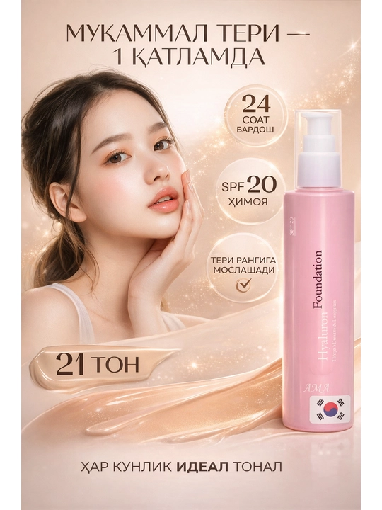Koreya Foundation BB tonal kremi, AMA gialuron kislotasi bilan, SPF 20, quyoshdan himoyalovchi - 