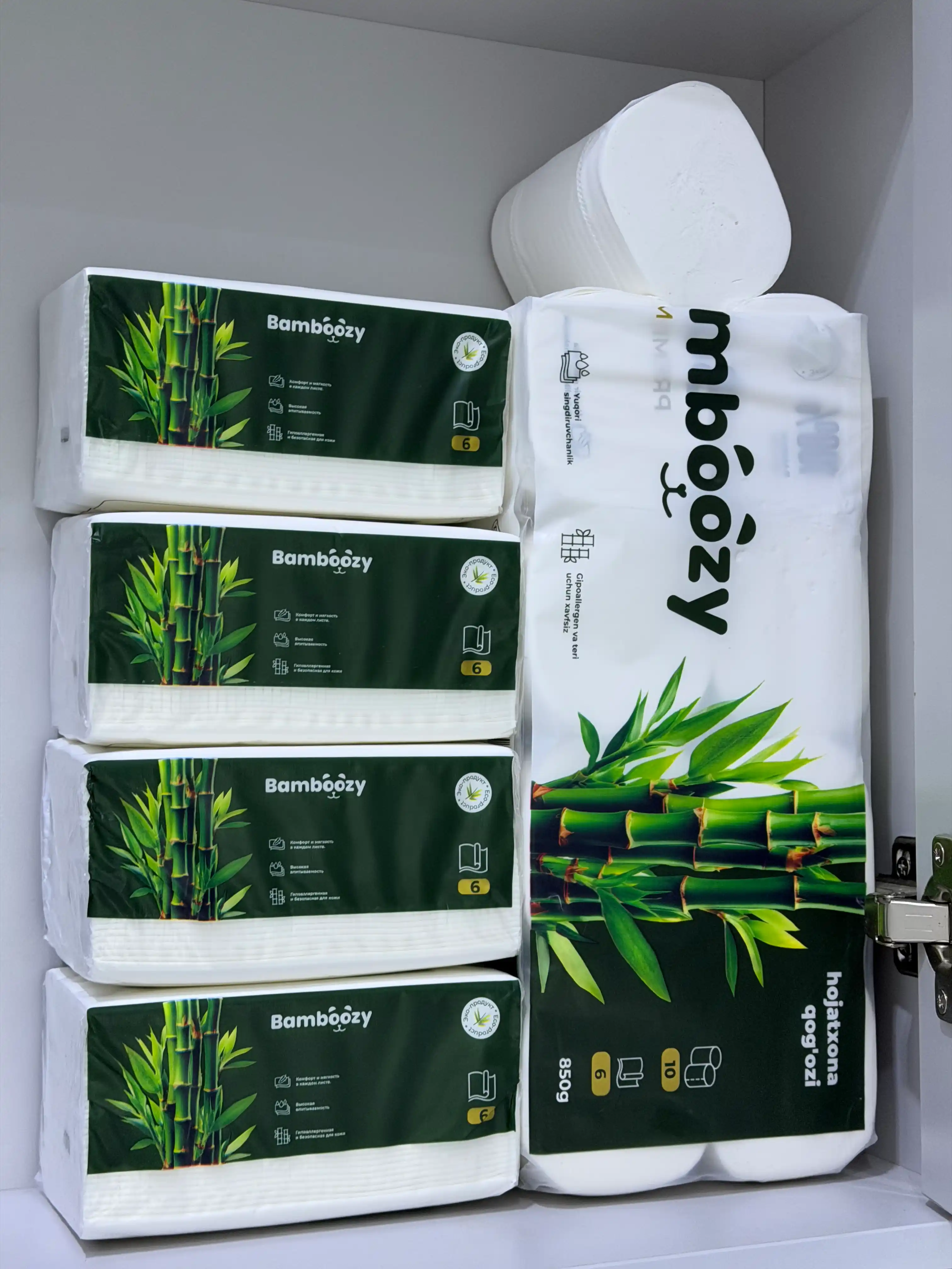 Бамбуковые салфетки Bamboozy, 6 слоёв, 6 штук, белые