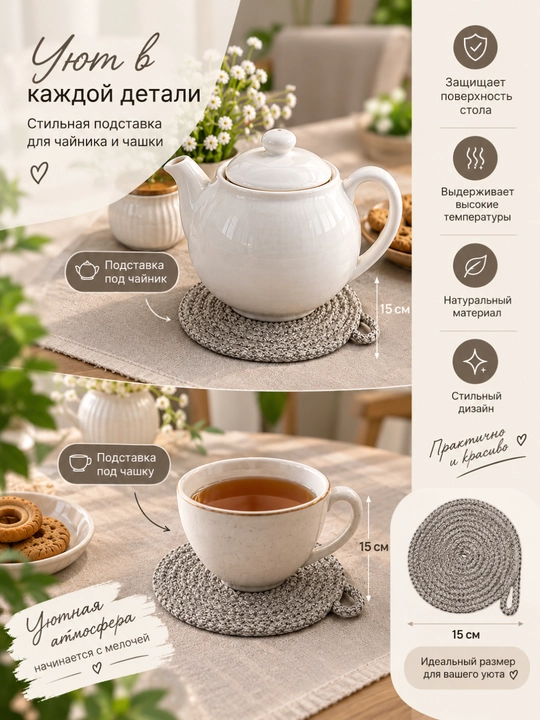Issiq idish uchun taglik, pleysmat, choynak tagiga gilam - 