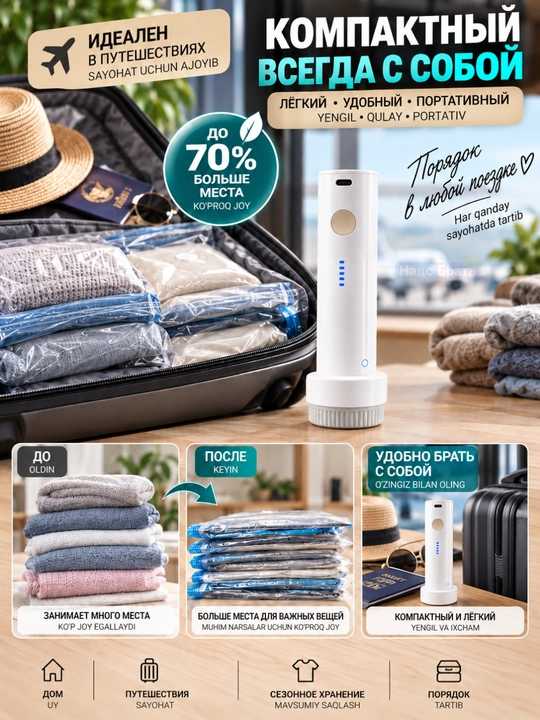 Vakuum paketlar uchun portativ elektr vakuum nasosi, USB