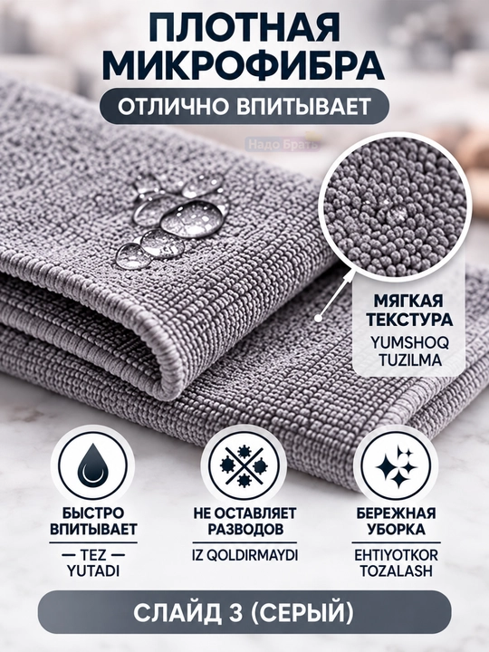 Салфетки из микрофибры для уборки 20×20 см, набор 20 шт