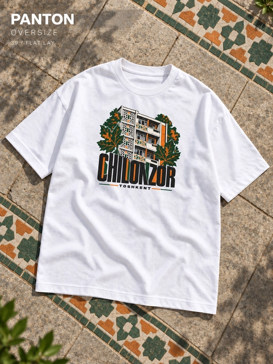 PANTON CHILONZOR unisex katta o‘lchamli futbolkasi, oq, paxtadan