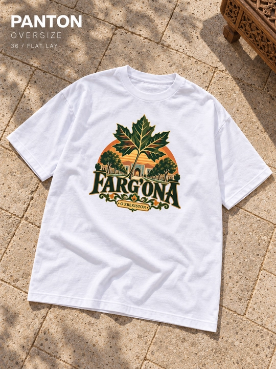 Футболка оверсайз унисекс PANTON FARG'ONA, белая, хлопок