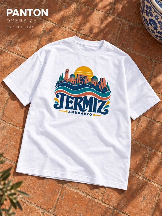 PANTON TERMIZ unisex katta o‘lchamli futbolkasi, oq, paxtadan