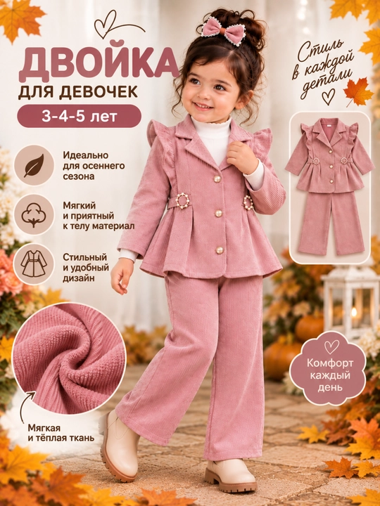Костюм с брюками для девочек 3–4–5 лет — для прогулок и повседневной носки