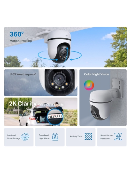 Tapo C510W — уличная Wi-Fi камера 2K 3MP, поворот 360°, цветное ночное видение, AI