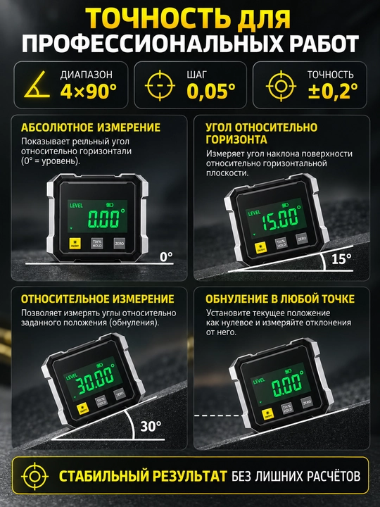 Elektron raqamli burchak o‘lchagich 360°, ikki lazerli magnitli nivo, LCD, Type-C