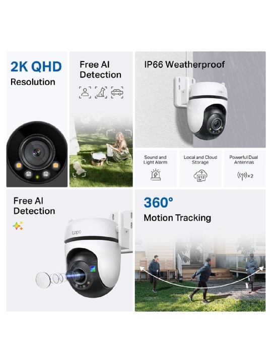 Tapo C520WS — tashqi Wi-Fi 2K 4MP kamera, 360° aylanish, rangli tungi ko‘rish, AI