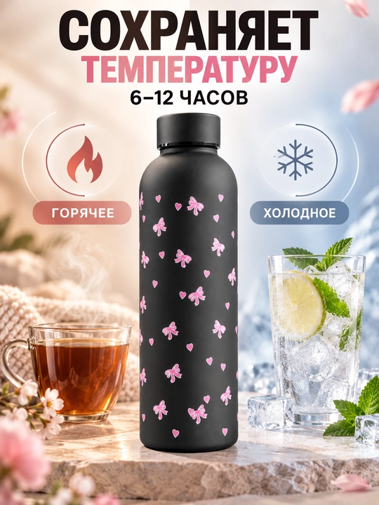 Vakuumli termos 500 ml, qopqoqli, osma tasmali, issiq va sovuq ichimliklar uchun