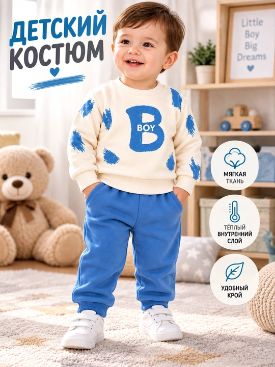 Джемпер и штаны для мальчика, детский мягкий костюм, повседневный комплект
