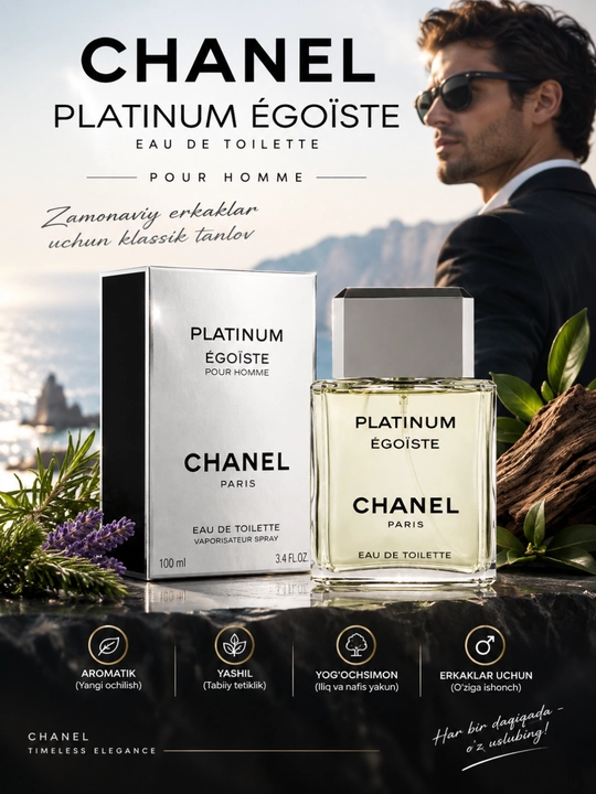 CHANEL Platinum Égoïste EDT 100 ml — erkaklar uchun atir, aromatik, yashil, yog‘ochsimon ifor - 