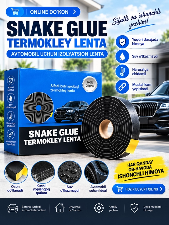 Snake Glue avtomobil uchun butil yopishqoq lenta, germetik, suv o‘tkazmaydigan - 