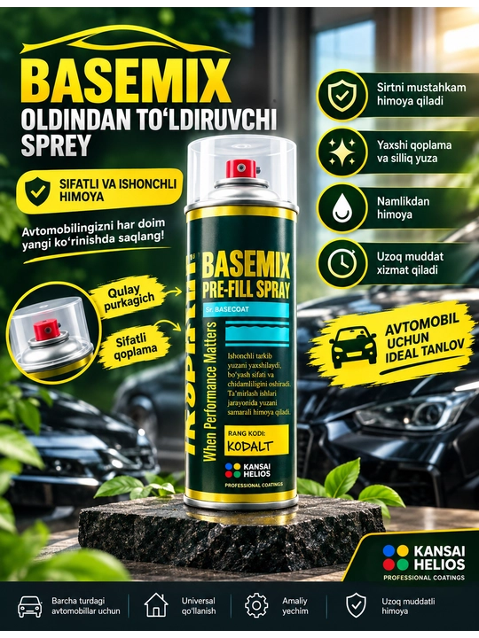BASEMIX PRE-FILL SPRAY avtomobil kuzovi uchun grunt-sprey, aerozol qoplama KODALT sifatli - 