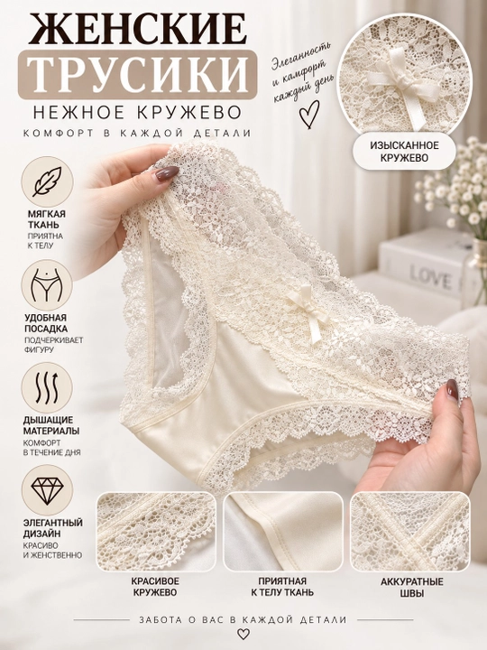 Женские кружевные трусы-слипы, классическая посадка - 