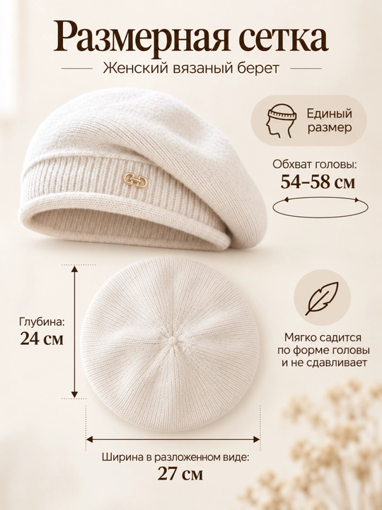 Женский вязаный берет, теплый и мягкий, на осень, зиму и весну